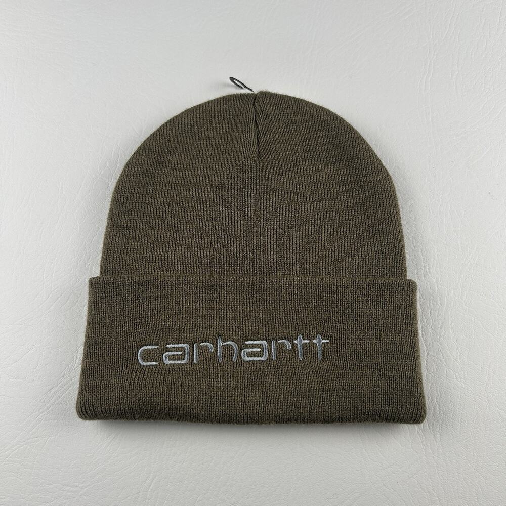 Carhartt Brown Knit Beanie Hat Cuffed Embroidered Logo One Size Unisex
